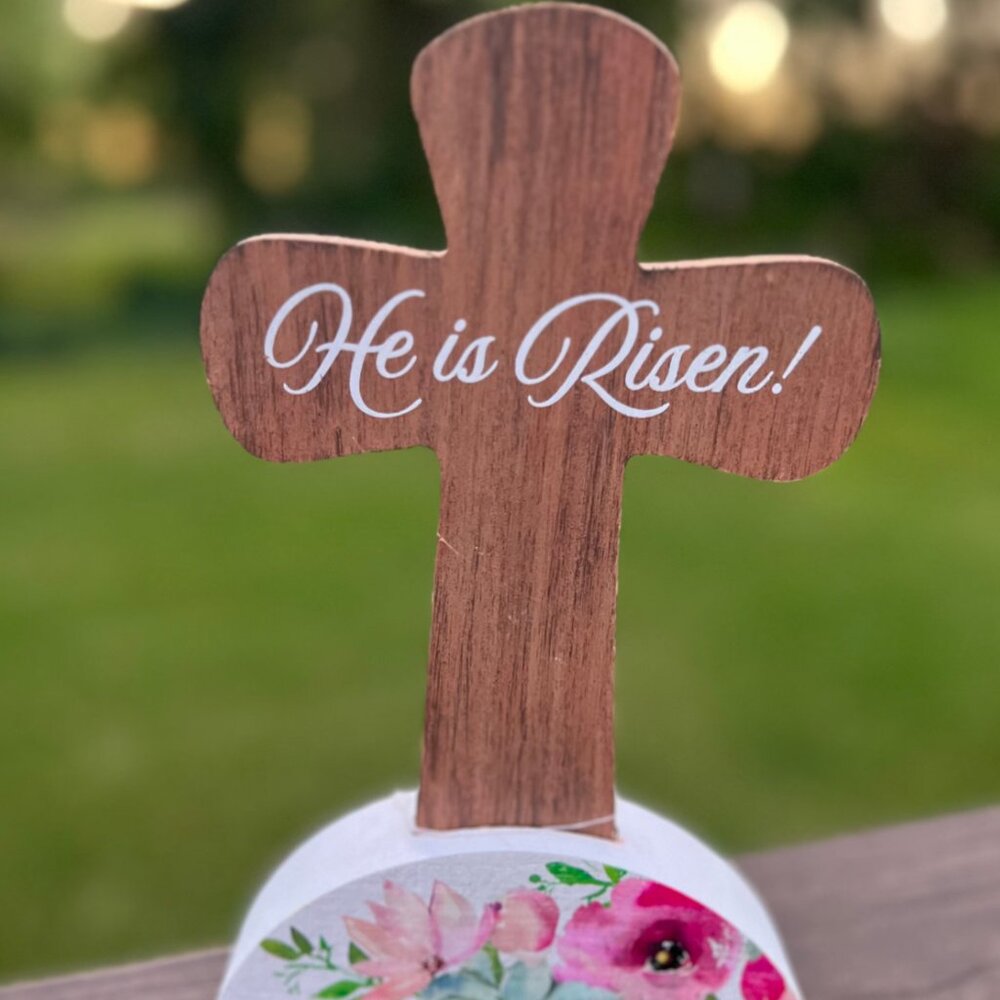 He Is Risen Floral Wood Cross Easter Decoration Spring Decor Holiday Gift